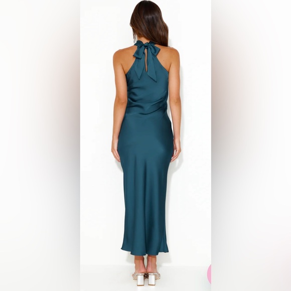 Hello Molly Teal Satin Maxi Dress - Picture 3 of 4